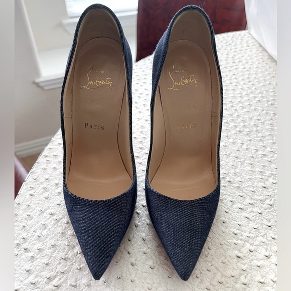 CHRISTIAN LOUBOUTIN Denim Jazz Calf So Kate 120 Pumps 5.5 Blue White - Picture 2 of 3